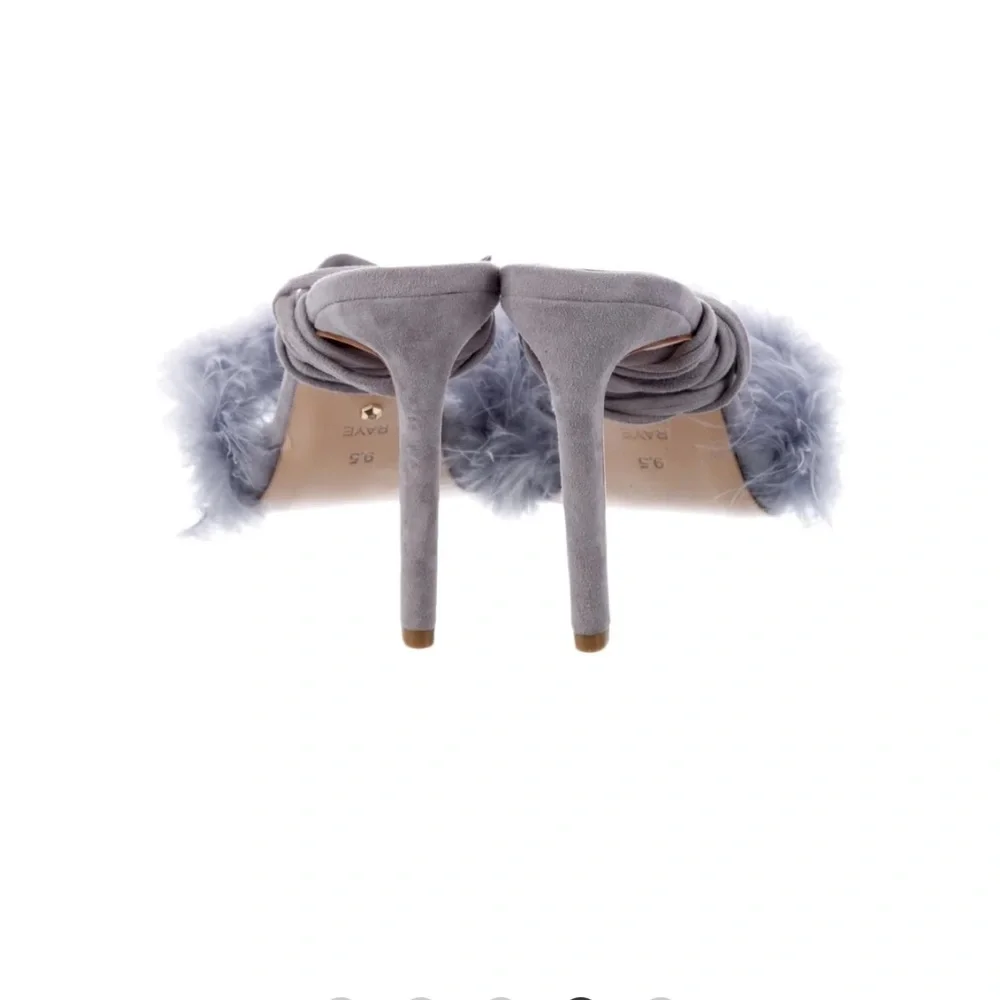 NEW Raye‎ Fara Periwinkle Lavender Feather and Suede Strappy Heels 8.5 - Picture 5 of 8